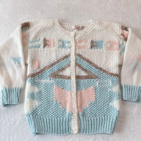 Lauren Hansen Vintage Knit Cardigan Sweater pastel Women’s size Small Geometric - Picture 1 of 6